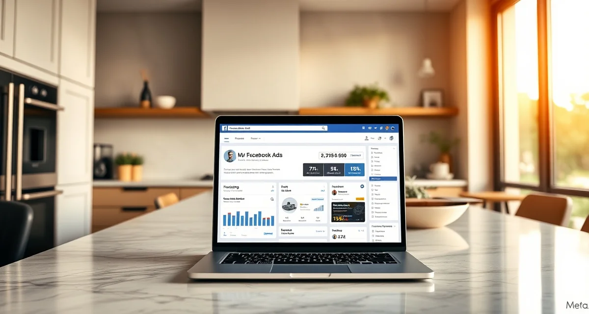 Meta Ads platform for stone fabricator marketing Facebook Ads dashboard interface for countertop fabrication shops targeting homeowners planning kitchen and bathroom remodels