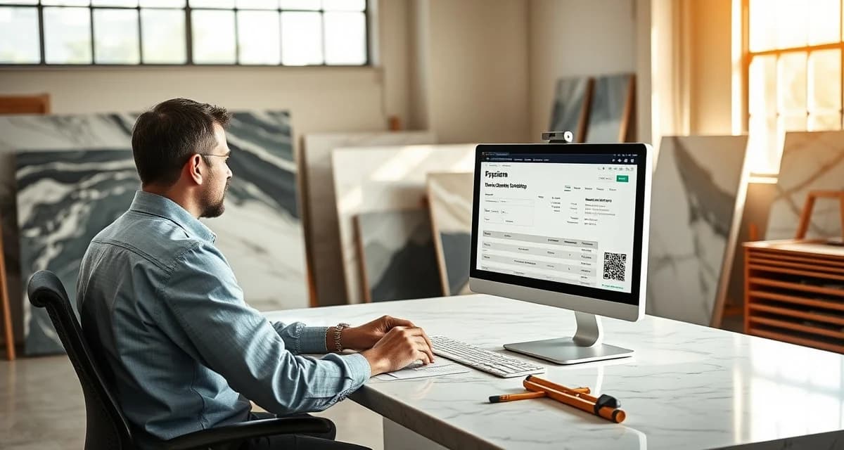 Efficient countertop quoting workflow Stone countertop fabricator using quoting software to generate accurate pricing estimates in minutes