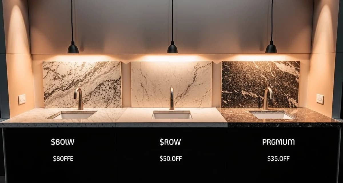 Good-Better-Best pricing tiers for stone countertop fabrication Three-tier countertop pricing samples showing good, better, and best options for fabrication shop management strategy.