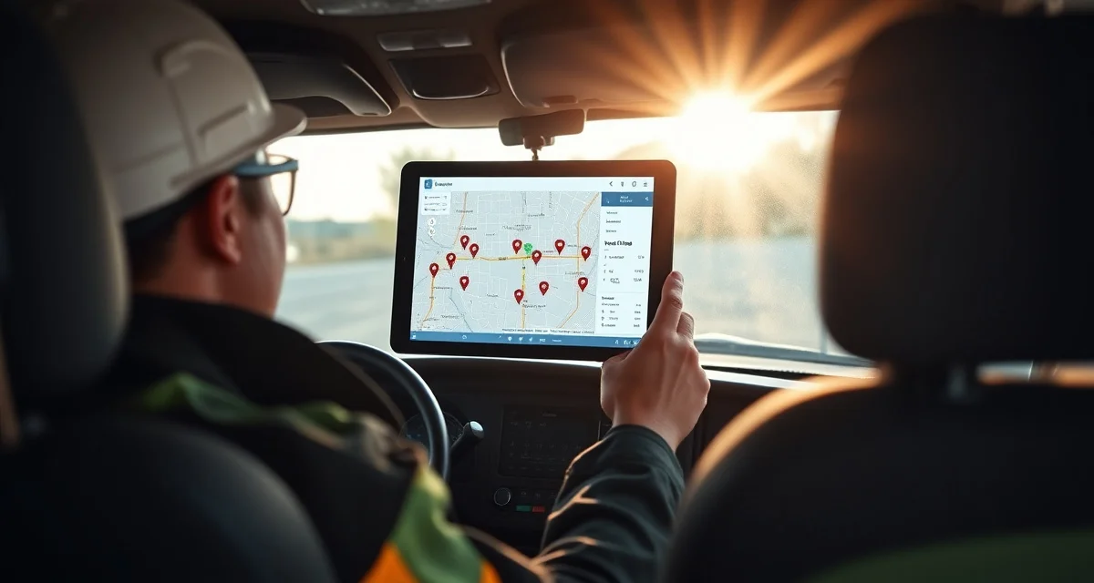 GPS fleet tracking software for stone countertop installation crews Real-time GPS tracking dashboard showing multiple installer vehicles on interactive map for fleet route optimization