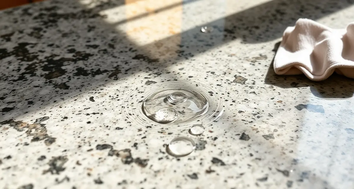Granite sealer water test demonstration Water droplet test on sealed granite countertop to check if resealing is needed based on water absorption