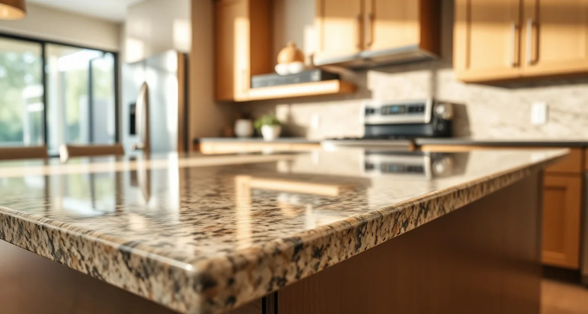 Houston countertop pricing and material options Premium granite countertop installation in Houston kitchen showing polished edge detail and finish quality with pricing context