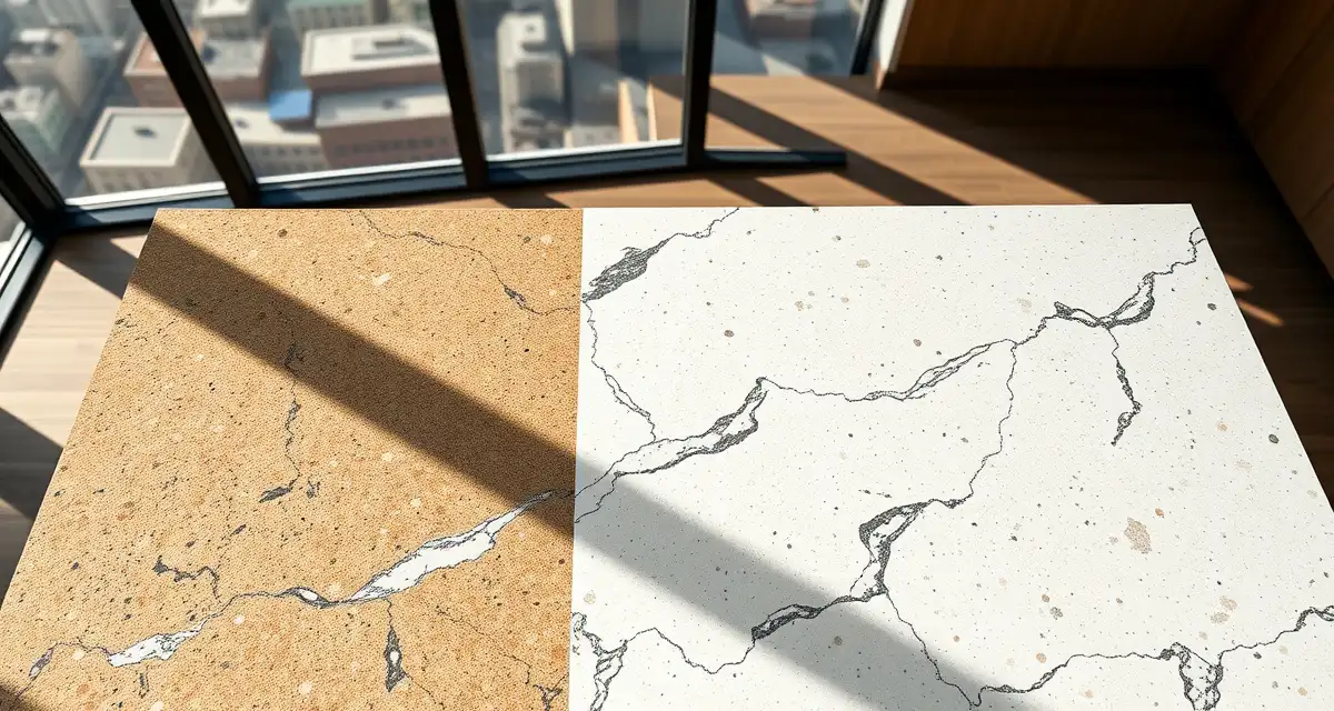 KC countertop costs by material comparison Countertop material samples showing granite and quartz options with Kansas City 2026 pricing ranging from budget to premium finishes.