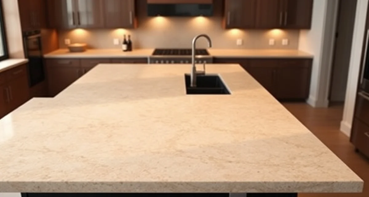 Premium kitchen island countertop pricing overview Luxury kitchen island countertop in granite showing pricing factors like material quality, edge profile, and size considerations.
