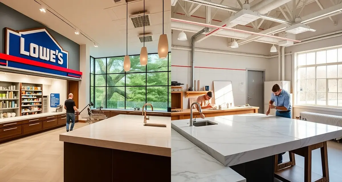 Lowe's vs Local Fabricator Pricing Comparison Comparison of Lowe's countertop service versus local fabricator options showing cost and quality differences