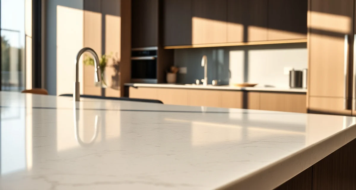 Contemporary countertop design with minimalist aesthetic Modern kitchen countertop with clean lines and polished stone surface featuring premium edge profile detail