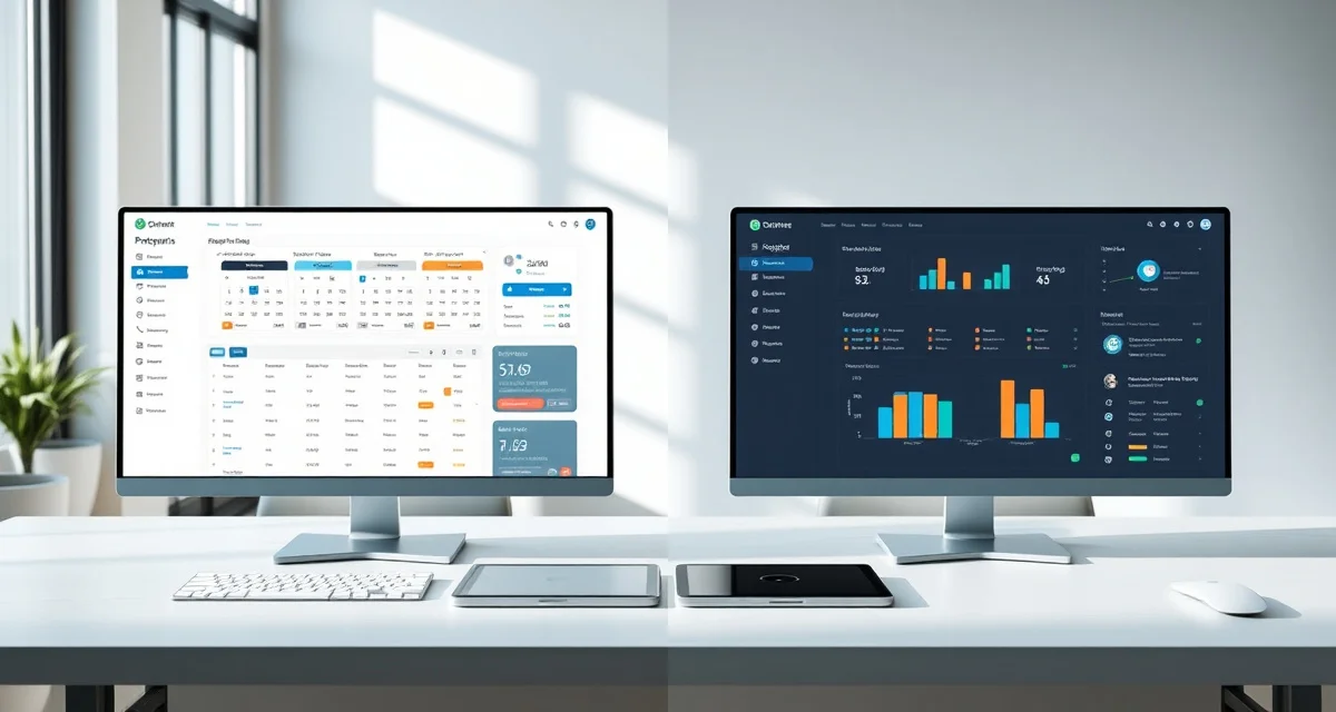 Stone fabrication software comparison tool interface Side-by-side comparison of Moraware and StoneApp countertop fabrication shop management software interfaces showing dashboard features.