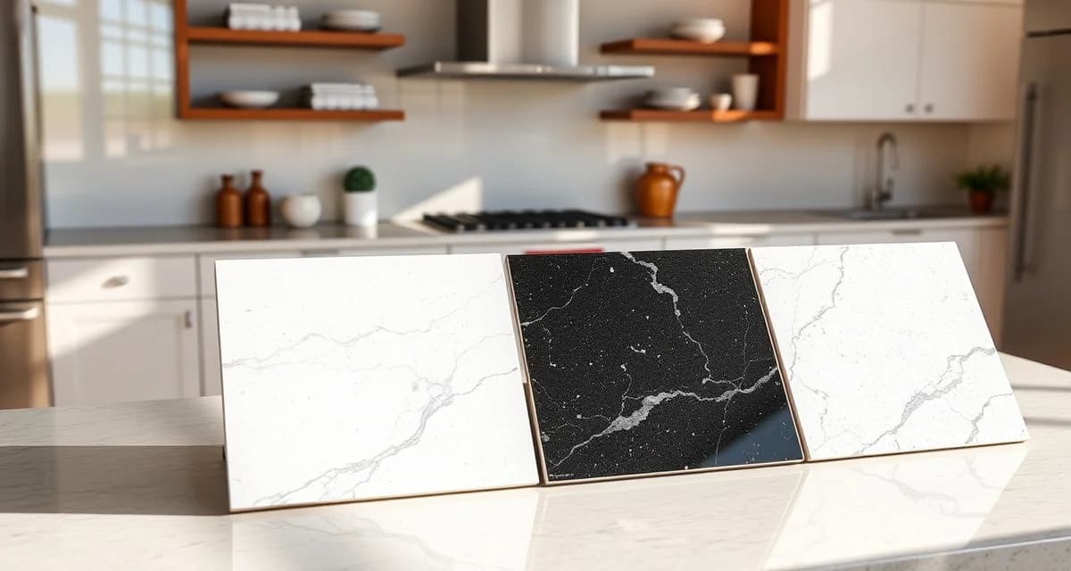 MSI Quartz color palette and quality samples MSI Quartz countertop color samples displaying range of engineered quartz options for kitchen and bathroom fabrication
