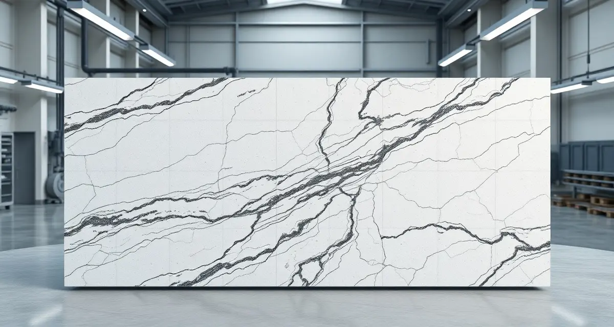 Optimized stone slab nesting layout example Digital nesting algorithm visualization showing optimized stone countertop template arrangement on a granite slab to minimize waste