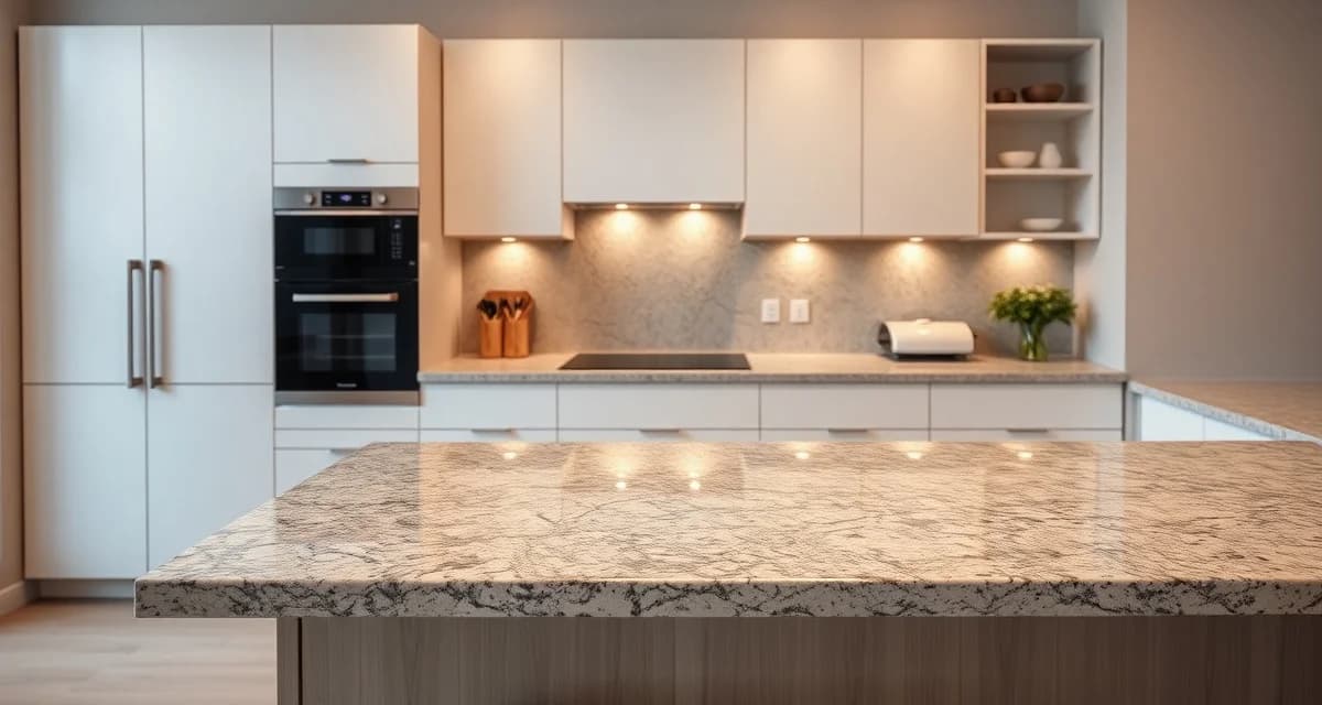 Premium stone countertop example in Oklahoma City kitchen Modern kitchen countertop installation showing stone surface material with professional fabrication quality in Oklahoma City