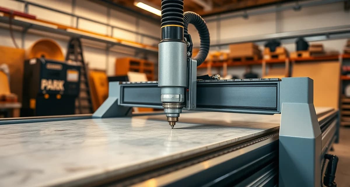Titan CNC Sawjet Machine for Stone Fabrication Park Industries Titan CNC sawjet machining center designed for stone countertop fabrication shops with combined saw and waterjet cutting capability.