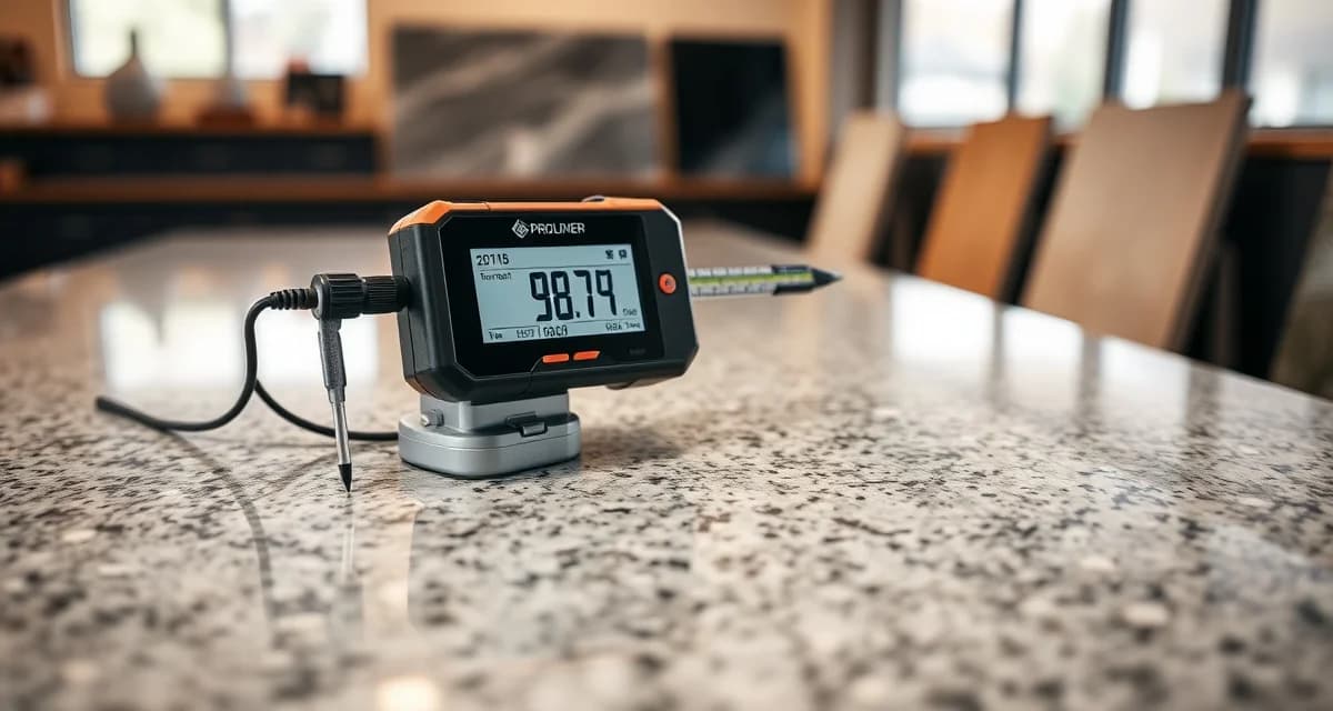 Proliner template measurement technology Proliner digital templating device with telescopic measuring pen capturing countertop measurements in fabrication shop