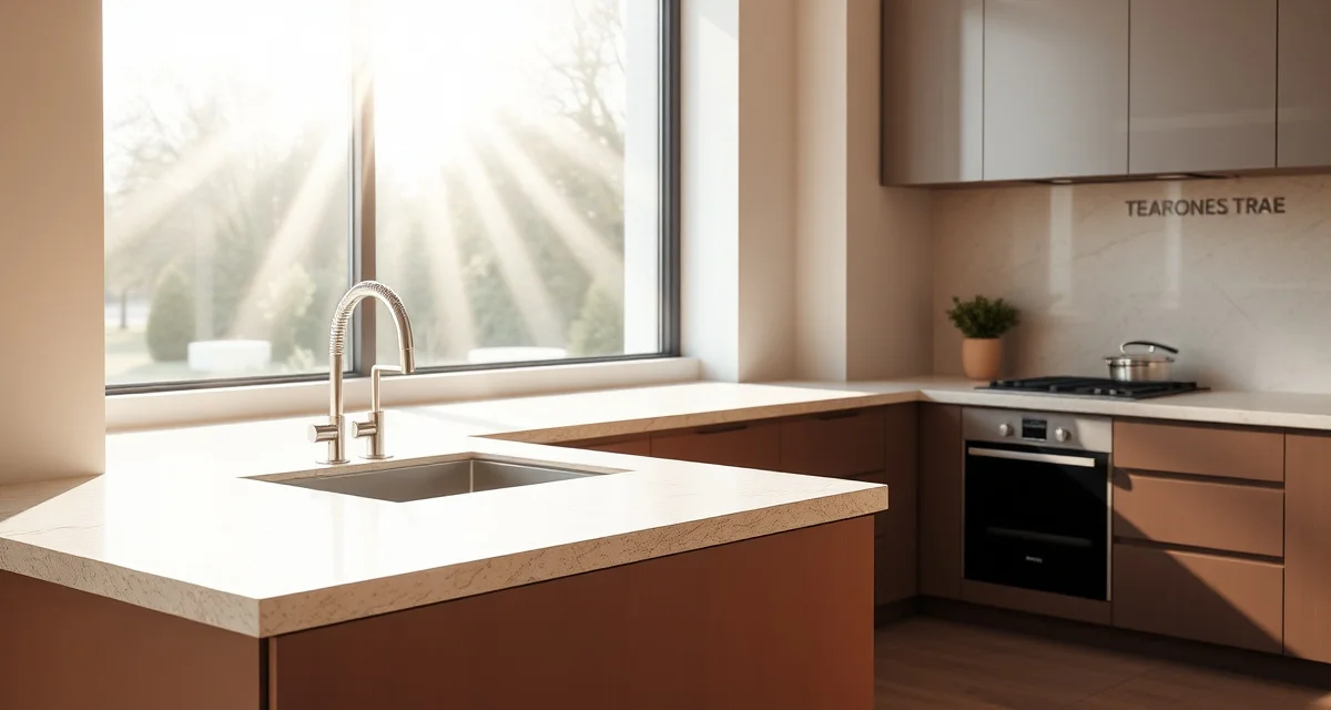 UV damage risk for countertops near windows Kitchen countertop near window showing UV exposure risk comparison between quartz and natural stone materials