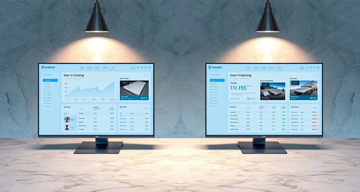 Software comparison dashboard for stone shop management Comparison of QuickQuote and EasyStoneShop software interfaces for countertop fabrication shop management and quoting tools.