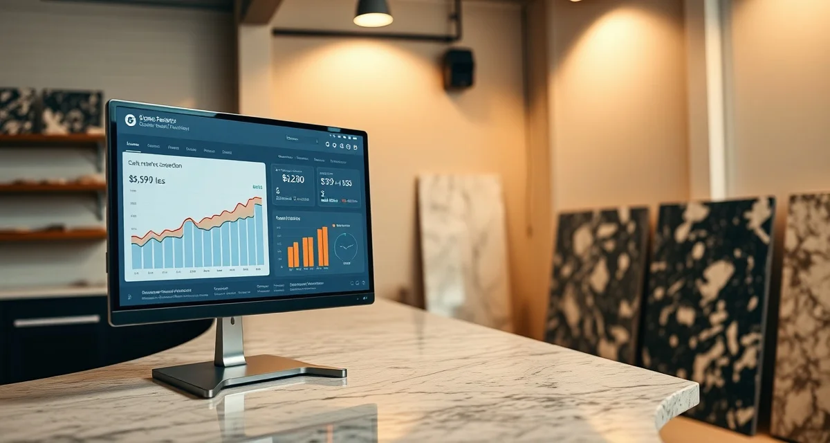 Sales conversion metrics for countertop fabrication Quote-to-close ratio metric displayed on business dashboard for countertop fabrication shop sales analysis