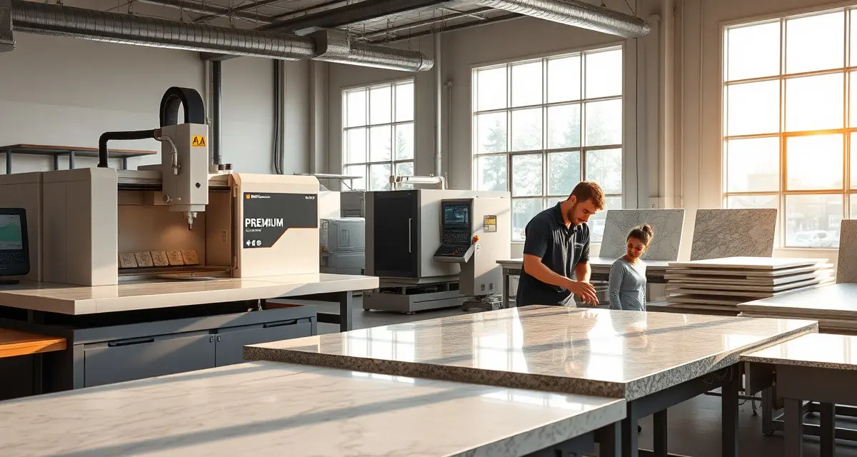 SlabWise countertop management software for Seattle fabricators Modern countertop fabrication shop using specialized software for quoting and job scheduling in Seattle, WA