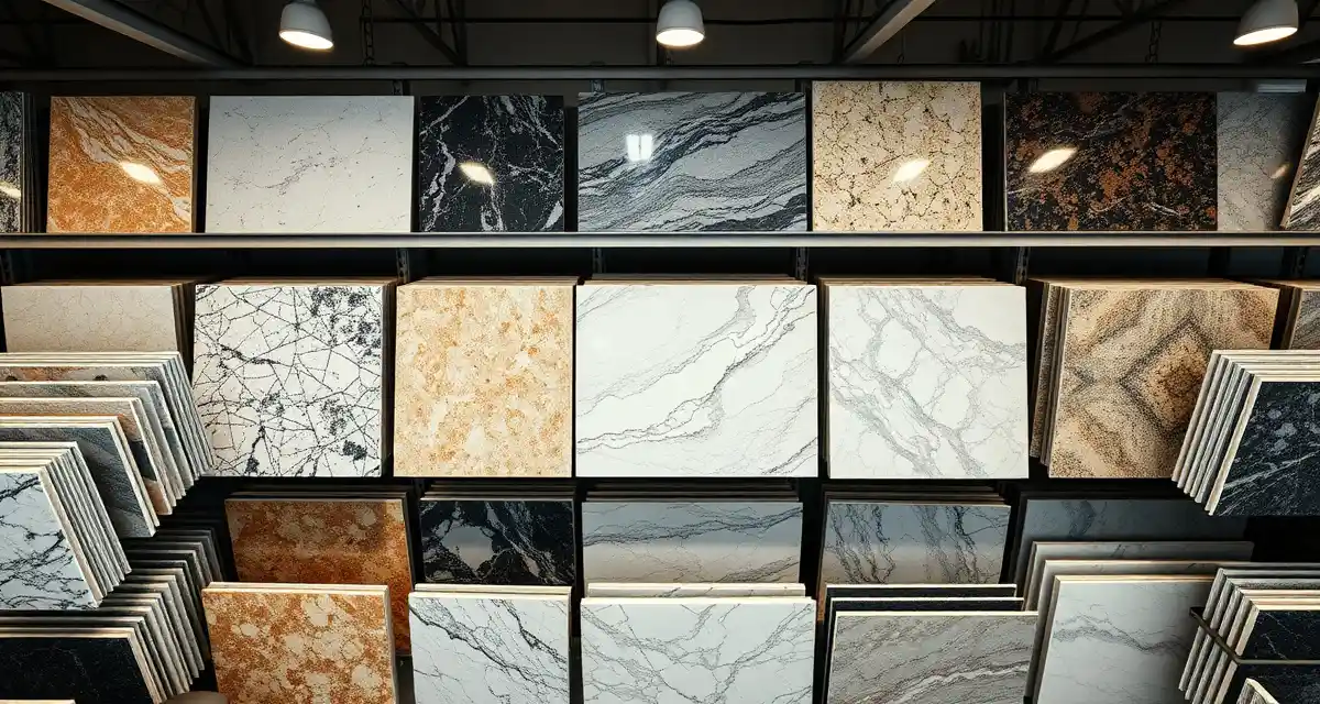 Professional slab inventory management for stone shops Organized stone slabs on racks in a countertop fabrication shop inventory system showing various granite and marble materials