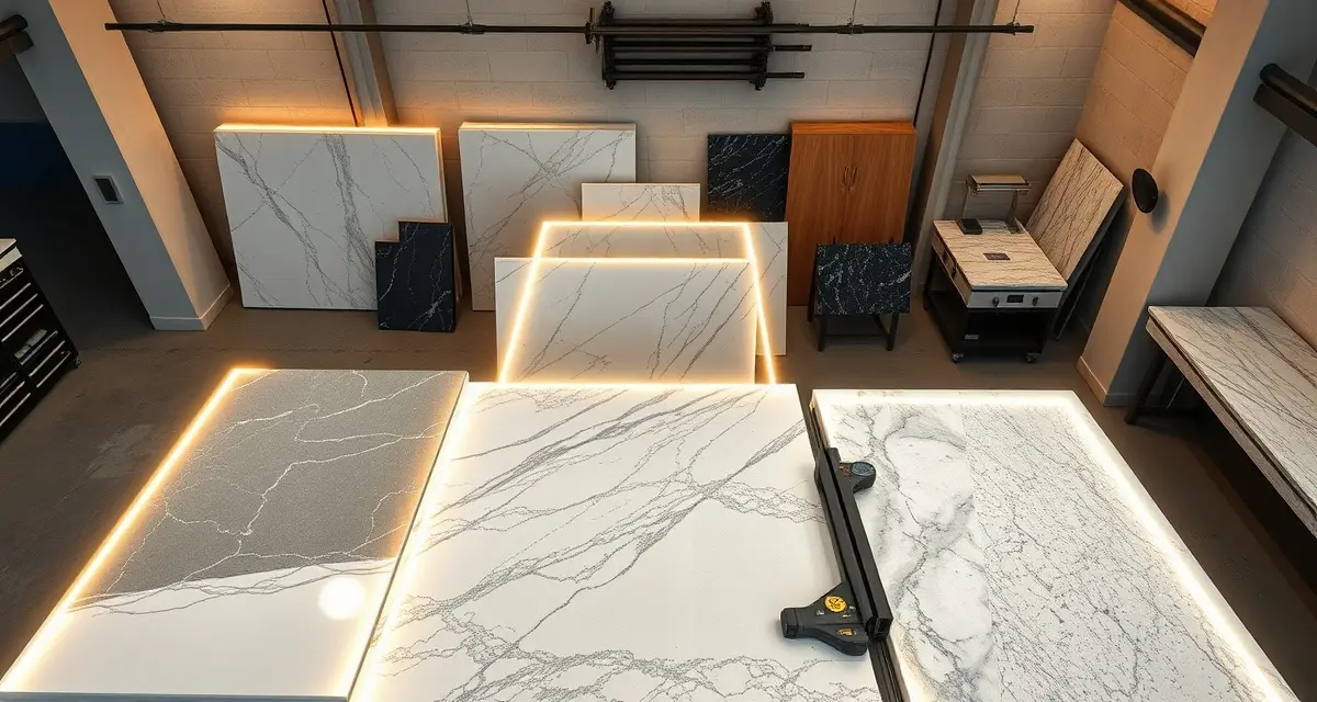 Digital nesting optimization for stone fabrication AI-powered slab nesting software optimizing countertop piece placement on stone slabs for maximum material yield