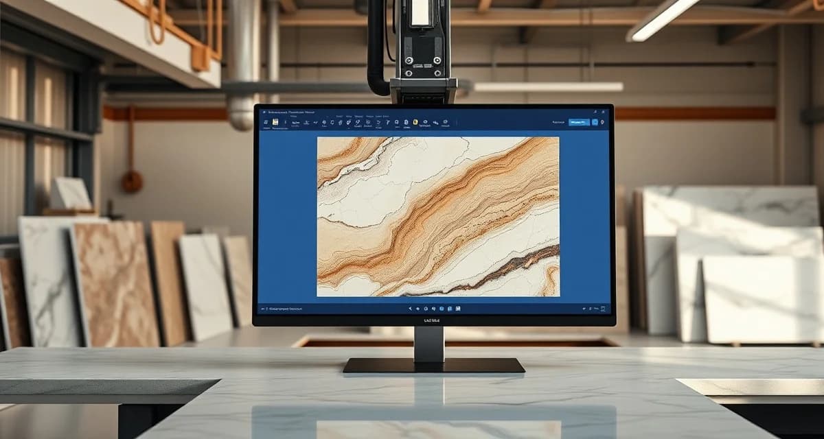 Slab nesting software comparison for countertop fabricators SlabSmith alternatives software interface showing AI-powered slab nesting and vein pattern matching for countertop fabrication shops