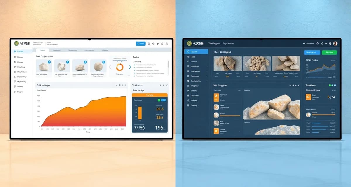 Stone shop management software comparison visual Side-by-side comparison of SlabWise AI fabrication software versus ActionFlow project management platform for countertop shops.