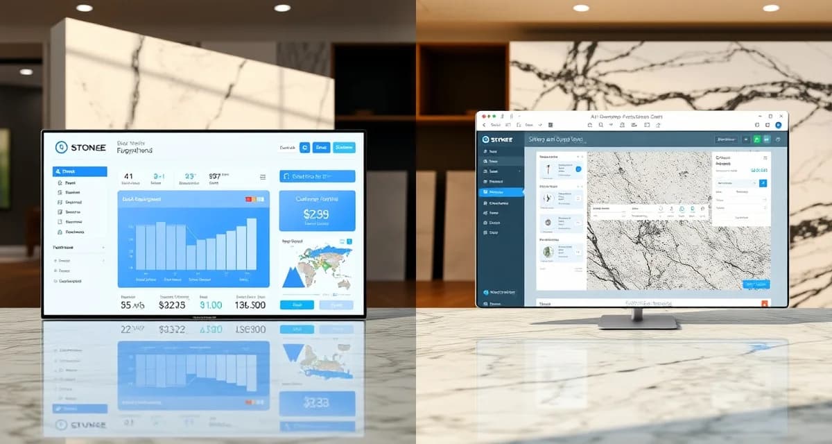 Fabrication management platform feature comparison SlabWise vs CounterGo countertop fabrication software comparison showing AI-powered management platform versus visual quoting tool