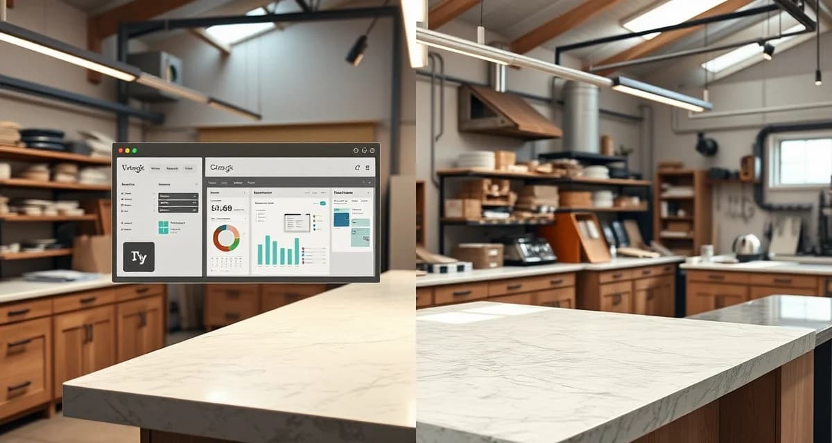 Purpose-built fabrication software comparison Comparison of SlabWise and Jobber software interfaces for countertop fabrication shop management and scheduling