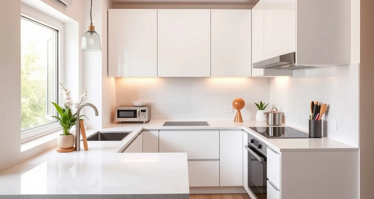 Optimized small kitchen countertop design solution Modern small kitchen featuring efficient quartz countertops and smart layout design that maximizes workspace in compact kitchens.