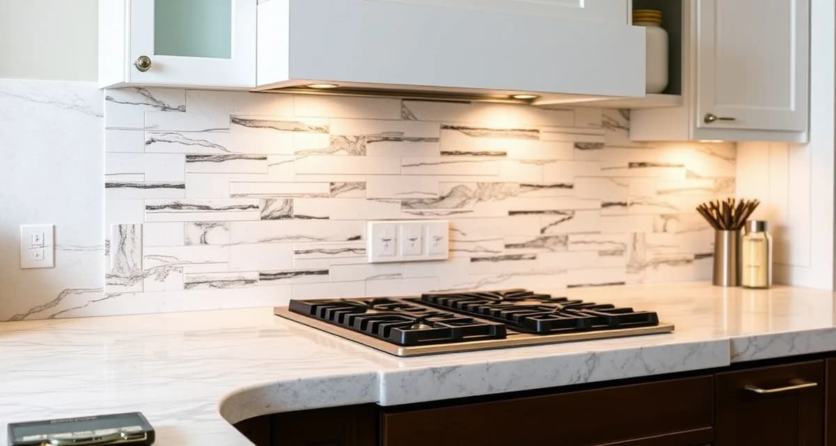 Stone backsplash fabrication example Professional granite stone backsplash installed above a marble countertop, demonstrating precision fabrication and seamless stone finishing for kitchen countertop projects.