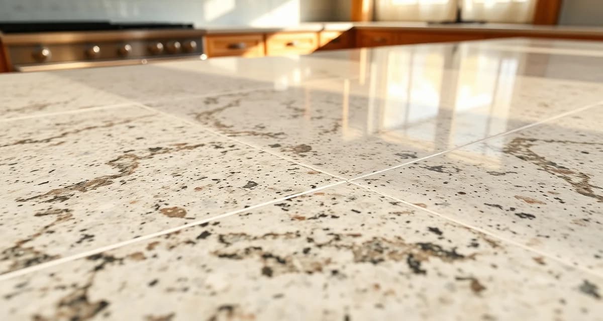 Professional stone seam installation example Close-up of expertly matched stone countertop seam showing nearly invisible joint in granite kitchen counter fabrication
