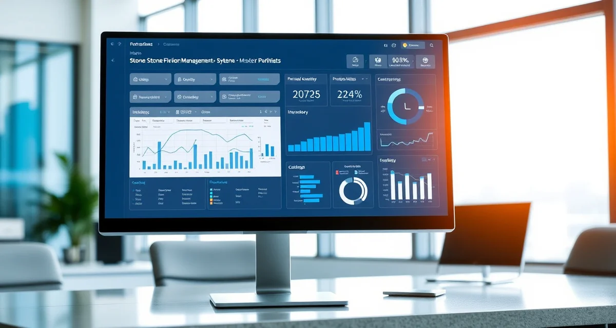 Integrated fabrication shop management system overview Stone fabrication ERP software dashboard comparing quoting, scheduling, inventory, and production management features for countertop shops