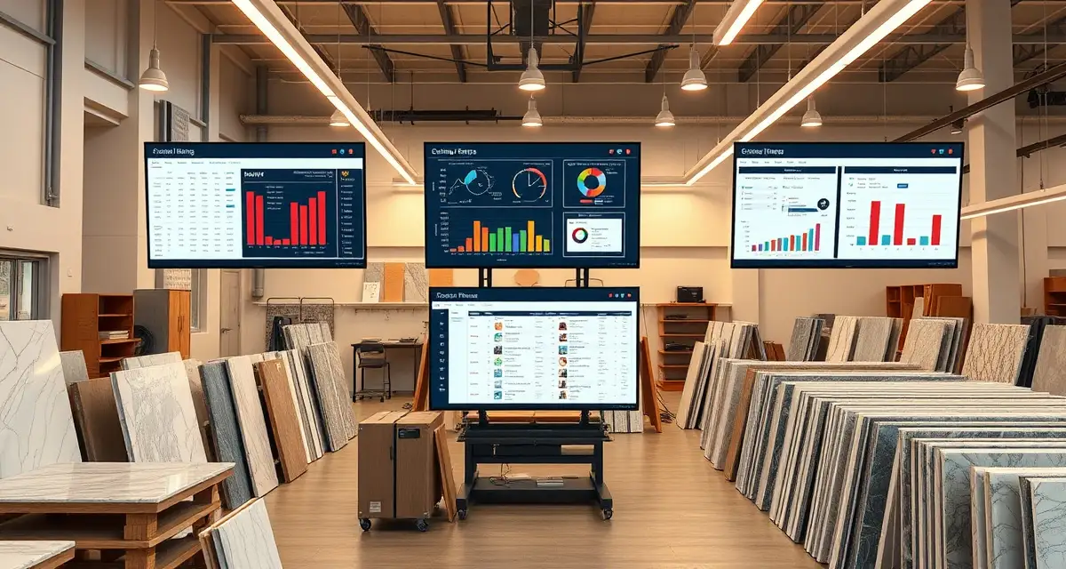 Stone shop management software transformation Digital transformation dashboard for stone fabrication shops showing integrated quoting, production scheduling, and inventory management software interface.