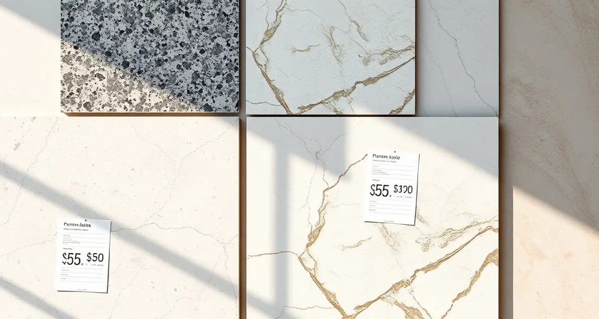 Material cost management for countertop fabricators Stone countertop slabs with price increase indicators showing rising material costs for fabrication shops