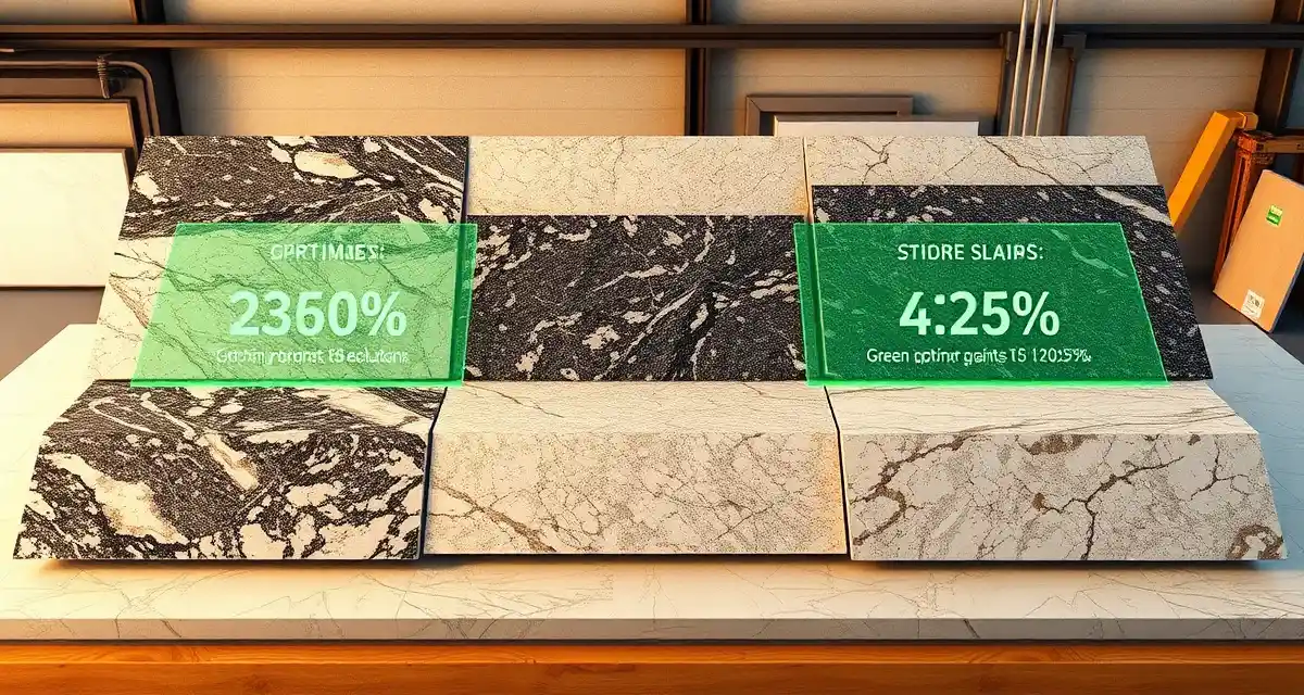 Slab yield efficiency comparison chart 2026 stone slab yield benchmarks comparing industry averages to AI nesting software optimization rates by material type