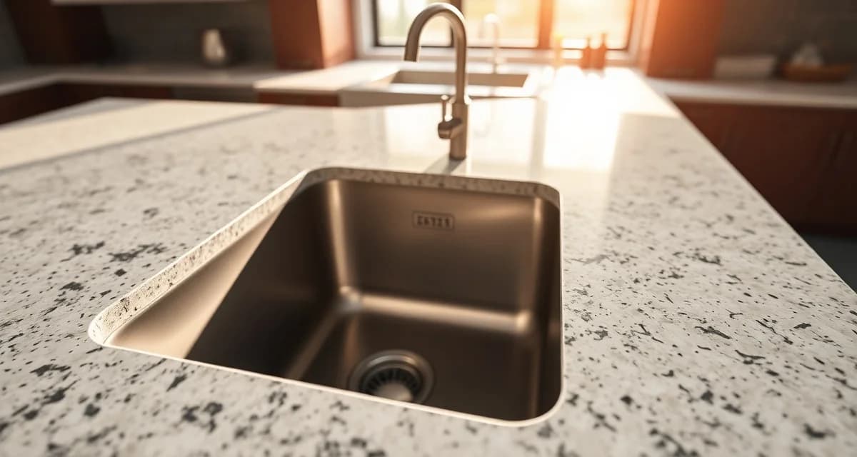 Professional undermount sink fabrication comparison Undermount sink installed in polished granite countertop showing precise edge cutout and fabrication requirements for countertop fabricators.
