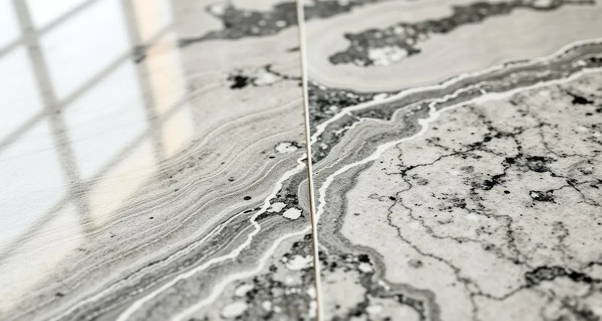 Vein matching technique on premium stone countertop Close-up of vein matched marble countertop showing continuous grain pattern flowing seamlessly across seam with directional alignment