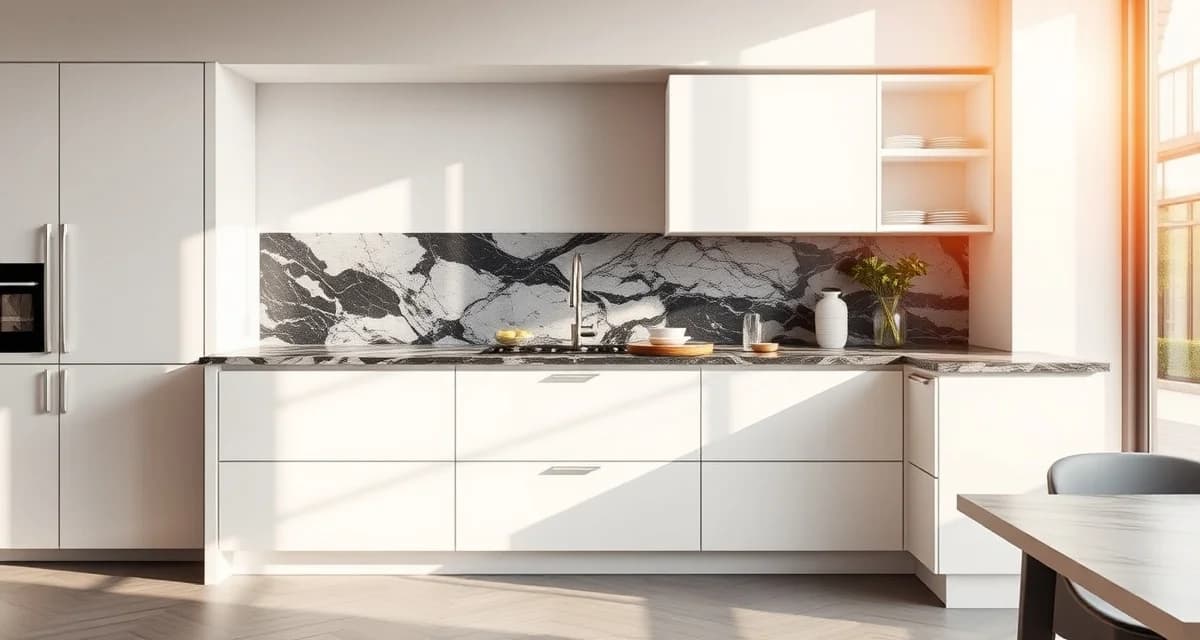 Cabinet and countertop color coordination guide Modern kitchen with white cabinets paired with black and white veined marble countertop creating visual contrast and interest