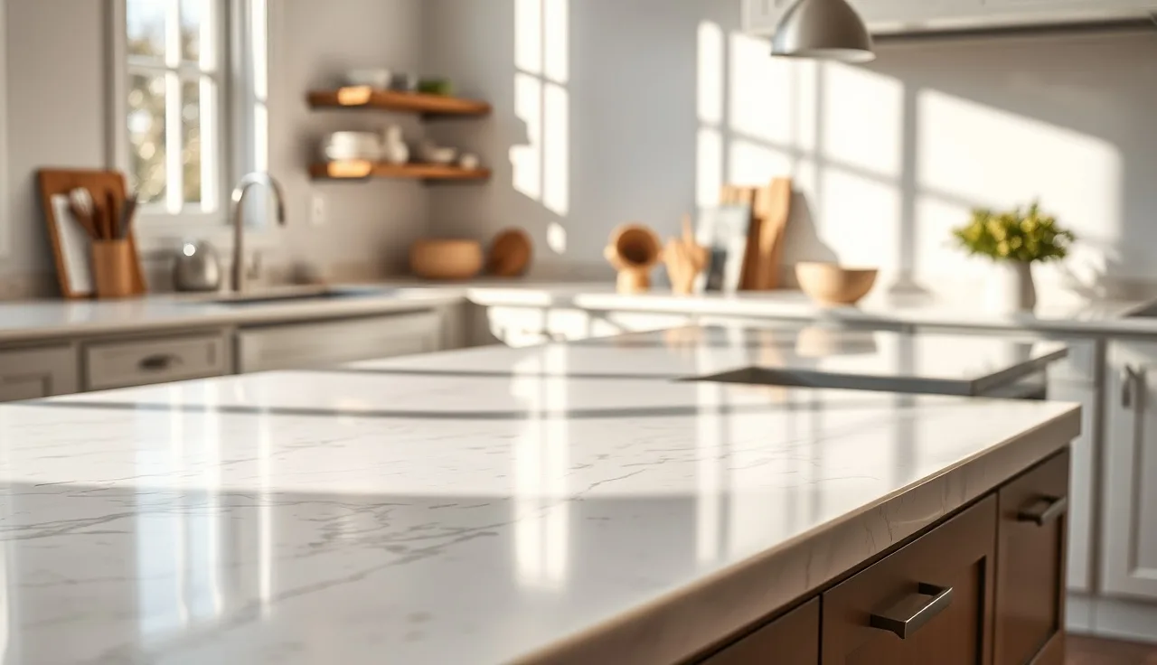 Carrara marble countertop with an eased edge profile in a sunlit kitchen