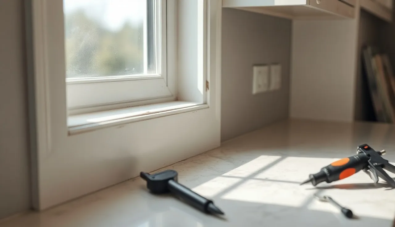 Visible gap between white kitchen countertop back edge and painted drywall wall