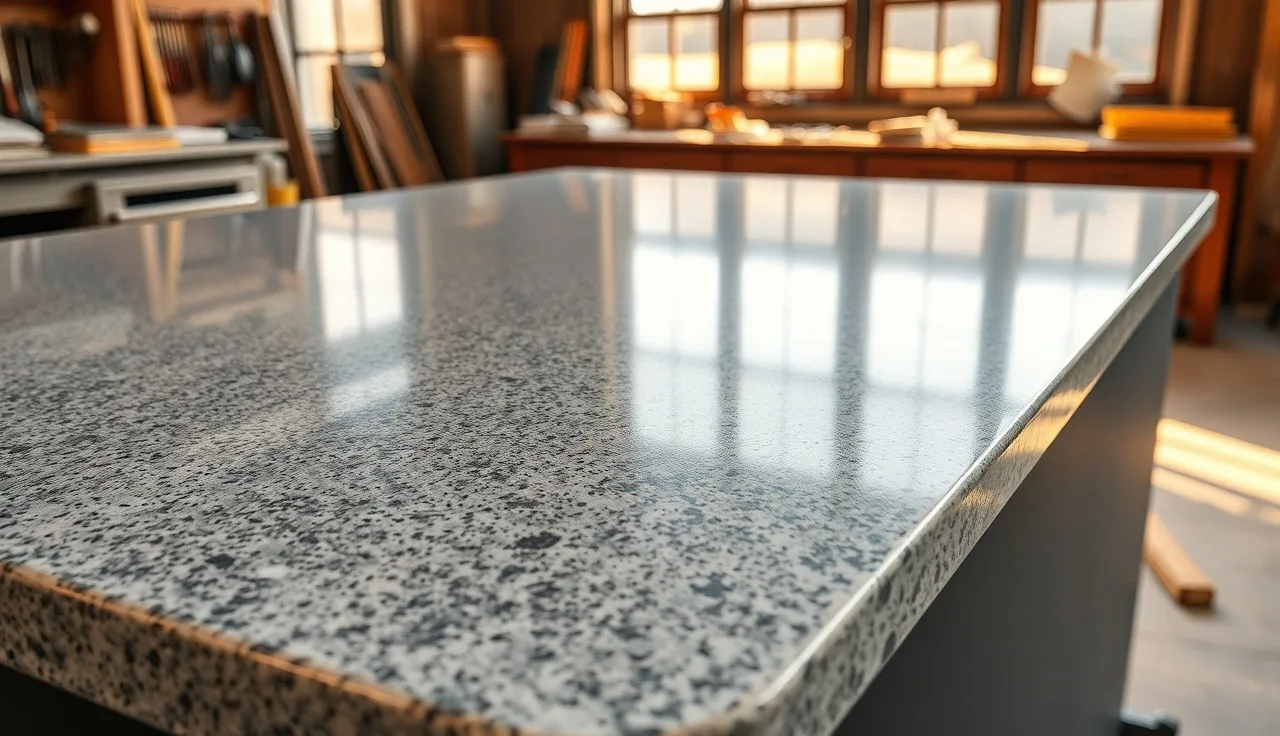 Polished granite kitchen island showing a smooth rounded radius corner edge